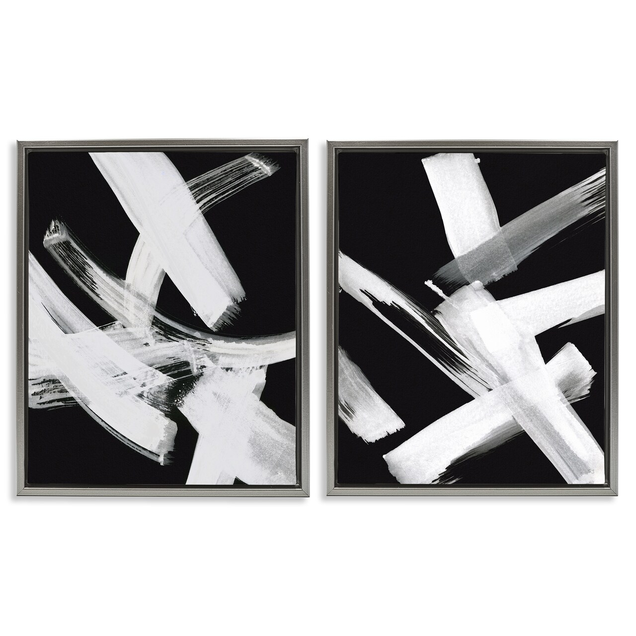 Stupell Industries Abstract Lines White on Black 2 pc Framed Floater Canvas Wall Art Set Design by Susan Jill